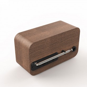 Radio portable FM - BEBOP FM châssis couleur bois, vue arrière : antenne rétractable.