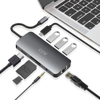hub USB C à 9 ports doté de la technologie Power Delivery, mise en situation